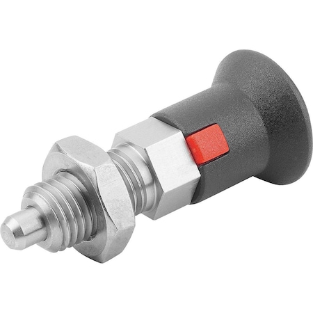 Indexing Plunger Size:4 D1=M20X1,5, D=10, Form:B W Locknut, Stainless Not Hardened, Comp: Plastic